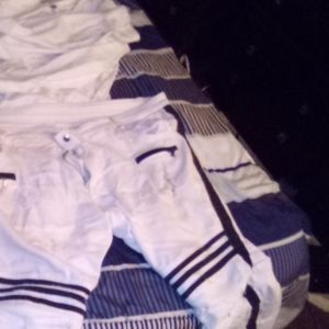 White shirt black and white jeans